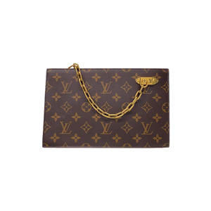 Louis Vuitton Chain Clutch Monogram Canvas Bag Brown